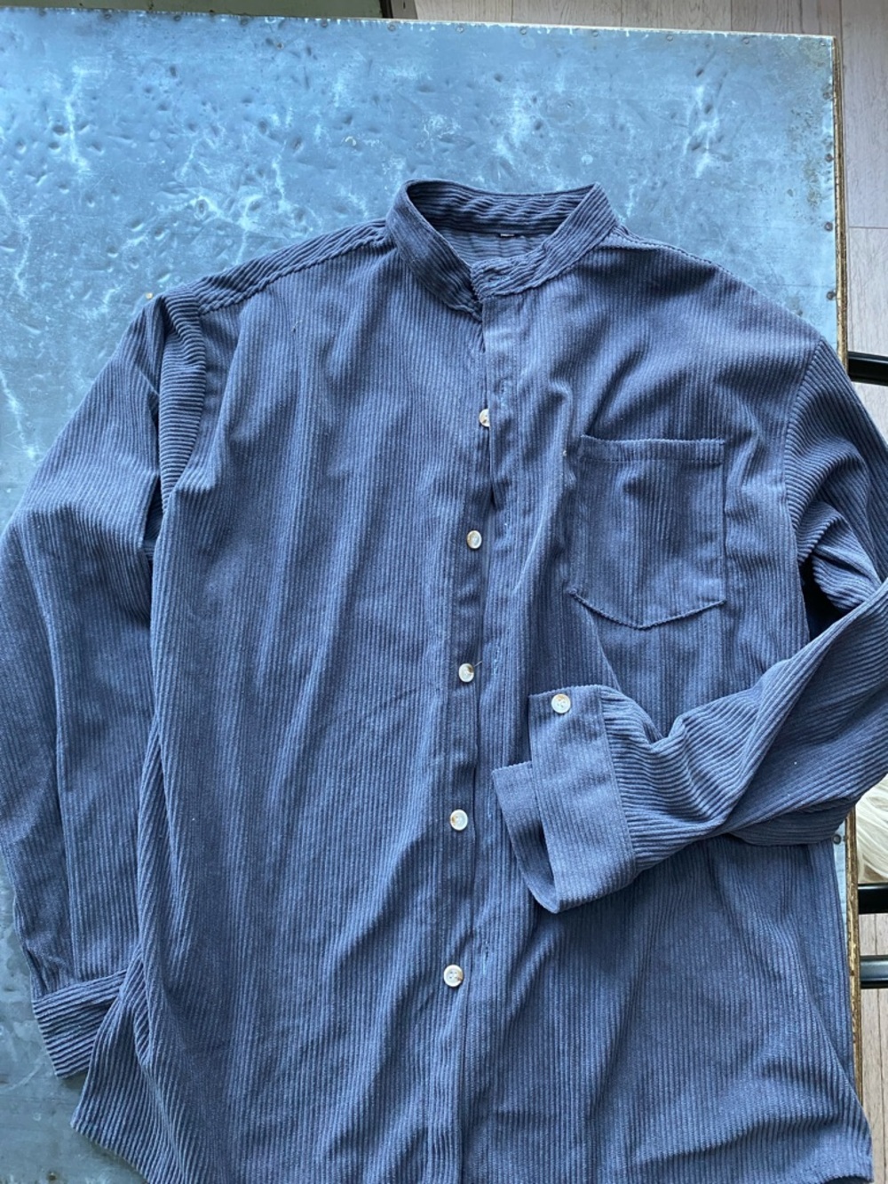 Men's Blue Corduroy Button-Up Shirt